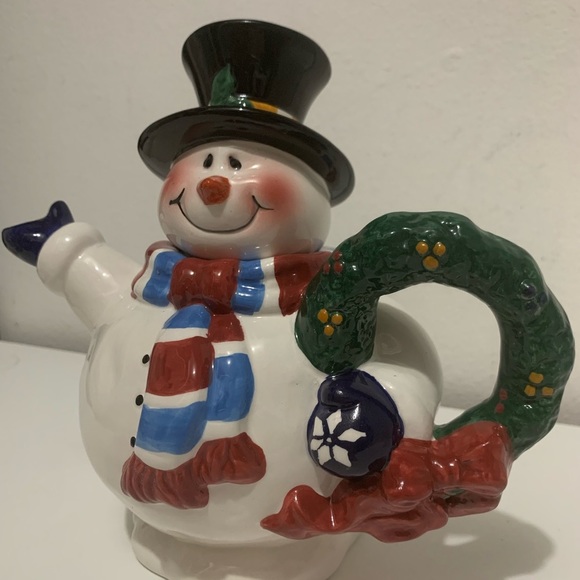 Vintage SNOWMAN Royal Seasons Teapot Red&Blue Scarf Hand Painted Collectible - Picture 12 of 16